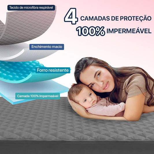 Kit Capa de Colchão Impermeável 4 Camadas + Protetor de Travesseiro