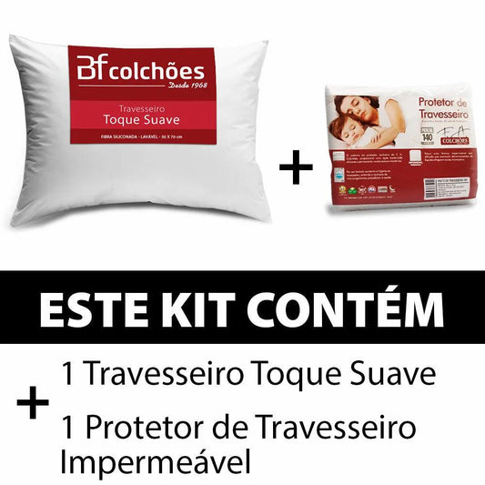 Kit Travesseiro Antialérgico + Protetor Impermeável 100% Algodão